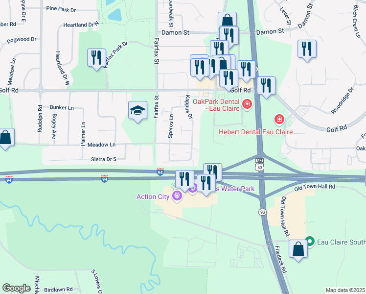 map of restaurants, bars, coffee shops, grocery stores, and more near 4808 Kappus Drive in Eau Claire