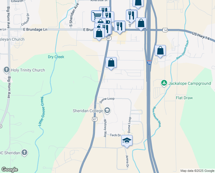 map of restaurants, bars, coffee shops, grocery stores, and more near 841 6th Avenue in Sheridan