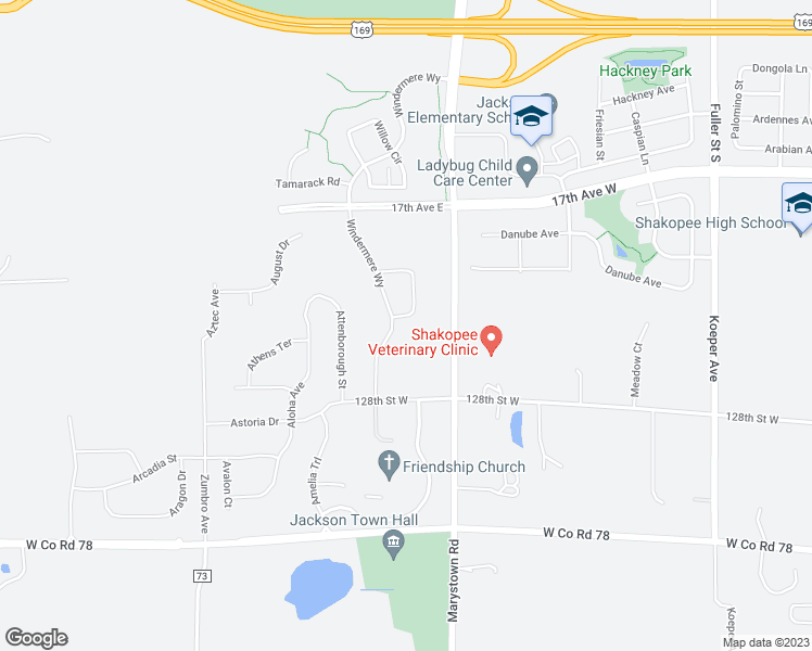 map of restaurants, bars, coffee shops, grocery stores, and more near 1481 Amberglen Circle in Shakopee