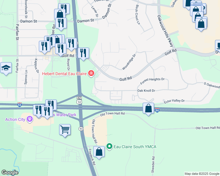 map of restaurants, bars, coffee shops, grocery stores, and more near 4902 Coventry Court in Eau Claire