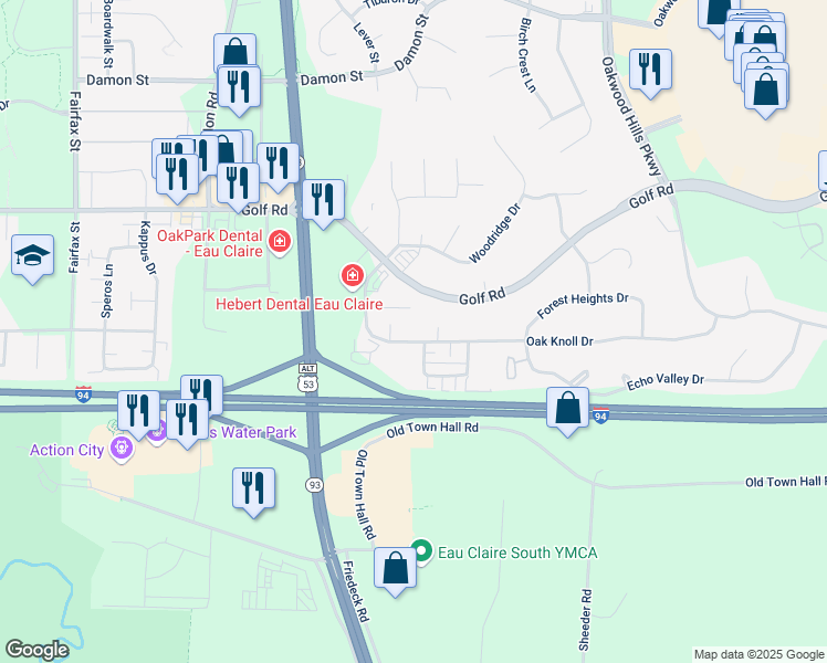 map of restaurants, bars, coffee shops, grocery stores, and more near 4902 Coventry Court in Eau Claire