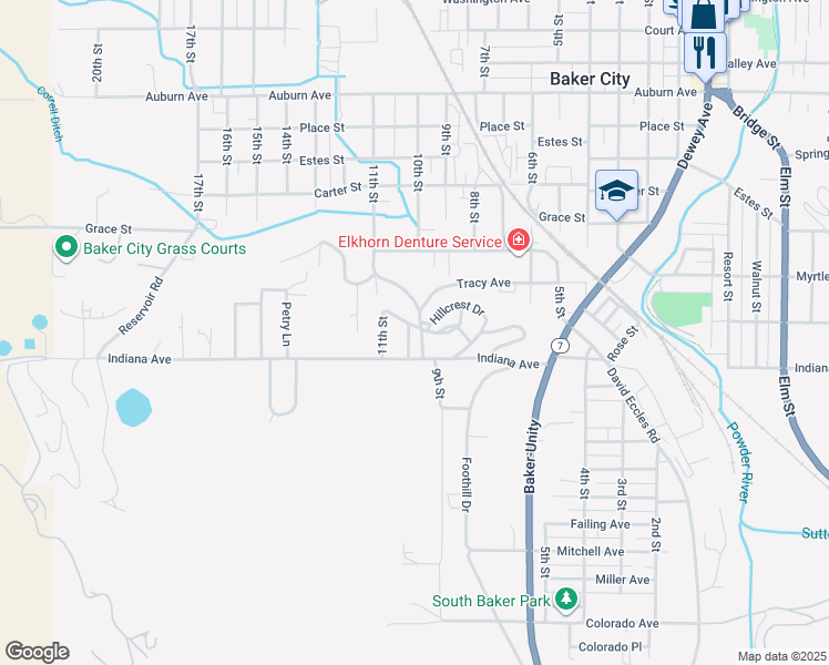 map of restaurants, bars, coffee shops, grocery stores, and more near 955 10th Street in Baker City