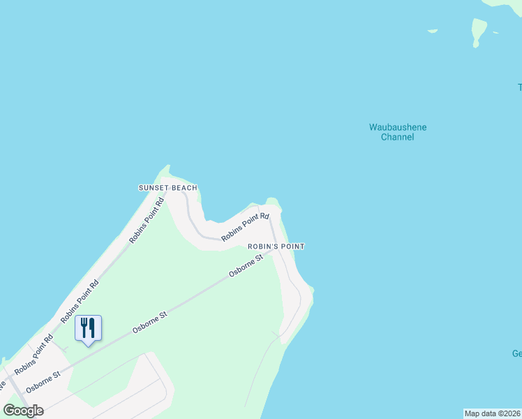 map of restaurants, bars, coffee shops, grocery stores, and more near 254 Robins Point Road in Simcoe County