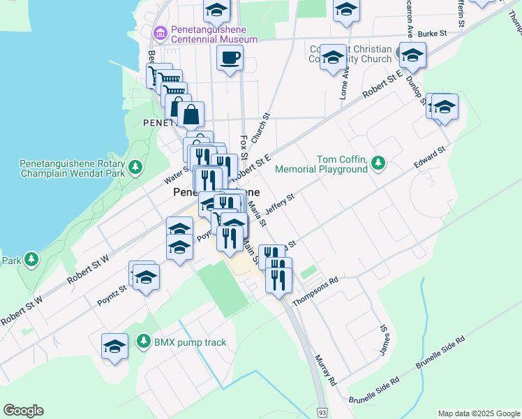 map of restaurants, bars, coffee shops, grocery stores, and more near 23 Maria Street in Penetanguishene