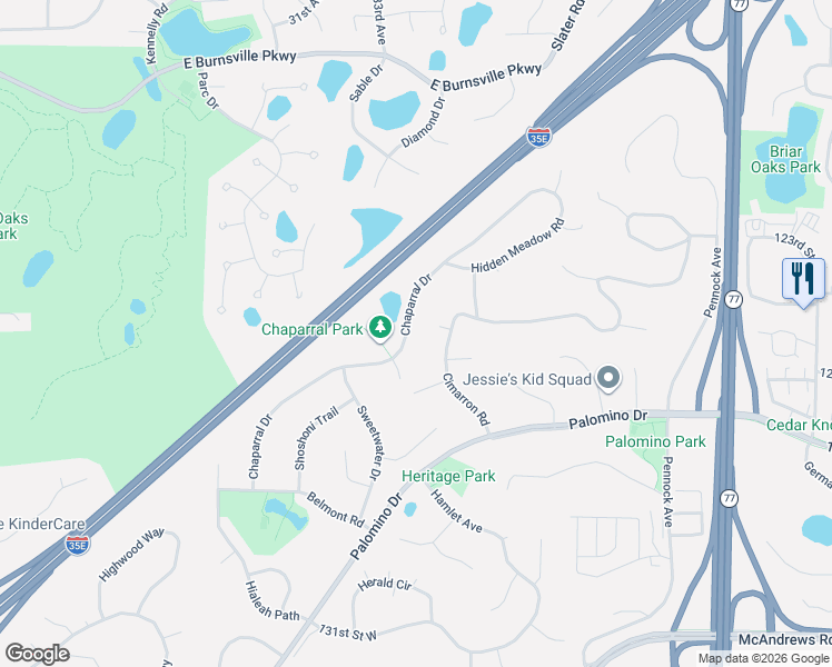 map of restaurants, bars, coffee shops, grocery stores, and more near 136 Chaparral Drive in Apple Valley