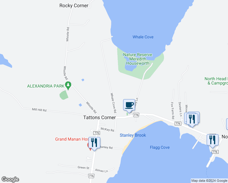 map of restaurants, bars, coffee shops, grocery stores, and more near 22 Whale Cove Road in Grand Manan
