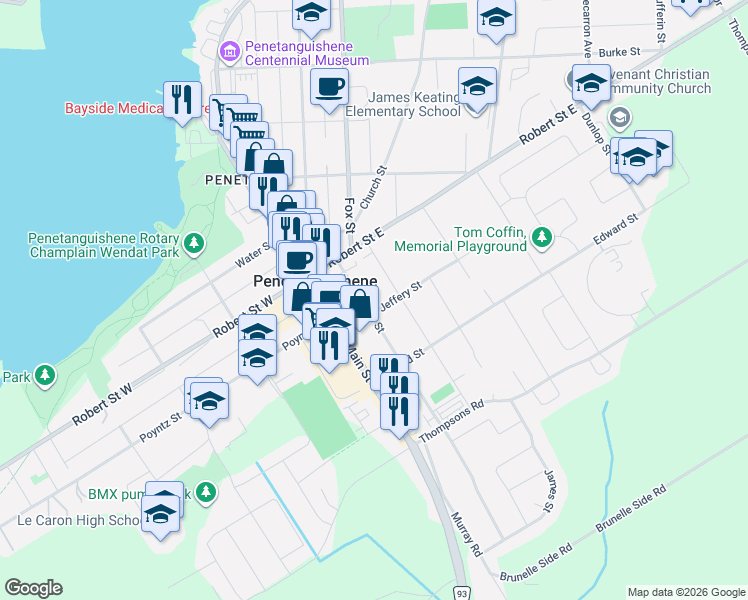 map of restaurants, bars, coffee shops, grocery stores, and more near in Penetanguishene
