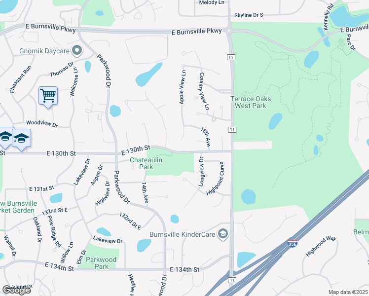 map of restaurants, bars, coffee shops, grocery stores, and more near 1601 East 130th Street in Burnsville