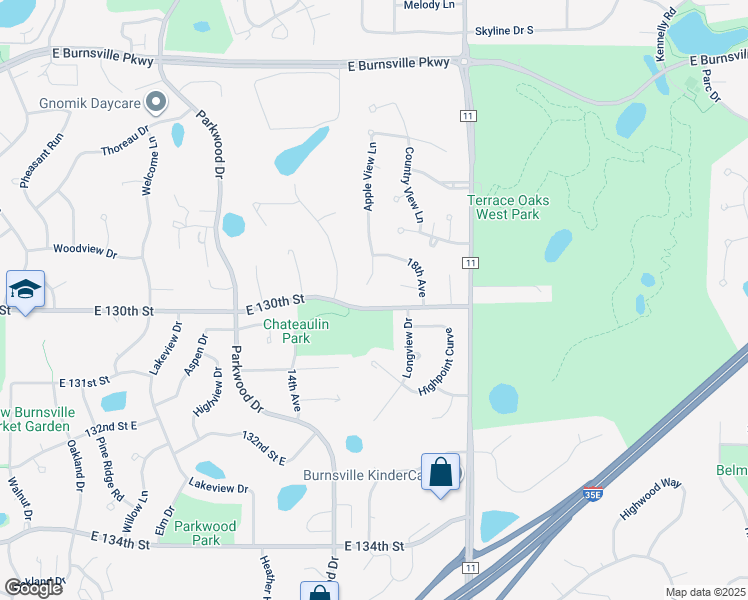 map of restaurants, bars, coffee shops, grocery stores, and more near 1601 East 130th Street in Burnsville