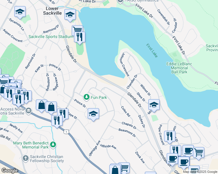 map of restaurants, bars, coffee shops, grocery stores, and more near 259 Dickey Drive in Lower Sackville