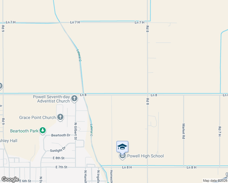 map of restaurants, bars, coffee shops, grocery stores, and more near 823 Ln 8 in Powell