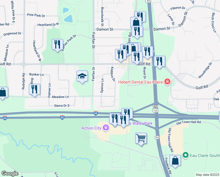 map of restaurants, bars, coffee shops, grocery stores, and more near 4706 Kappus Drive in Eau Claire