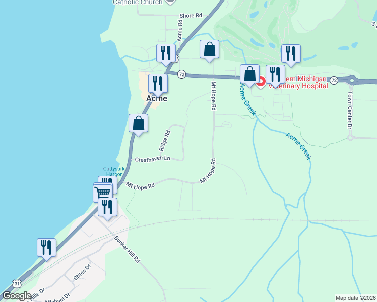 map of restaurants, bars, coffee shops, grocery stores, and more near 5601-5799 Apple Valley Road in Williamsburg