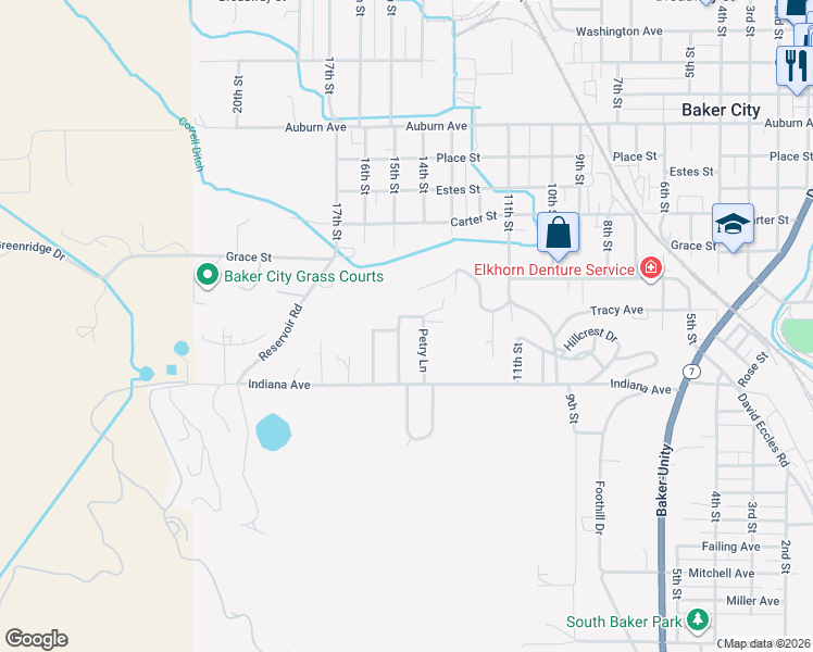 map of restaurants, bars, coffee shops, grocery stores, and more near 3410 Eaglecrest Way in Baker City