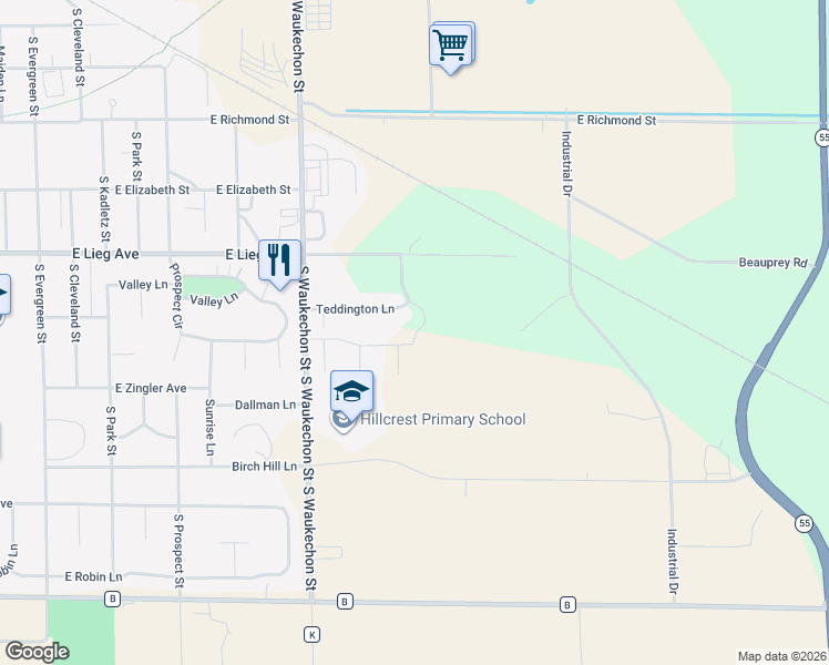 map of restaurants, bars, coffee shops, grocery stores, and more near 233 Teddington Lane in Shawano