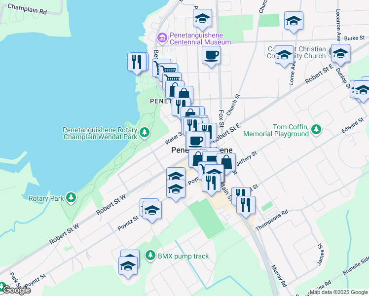 map of restaurants, bars, coffee shops, grocery stores, and more near in Penetanguishene