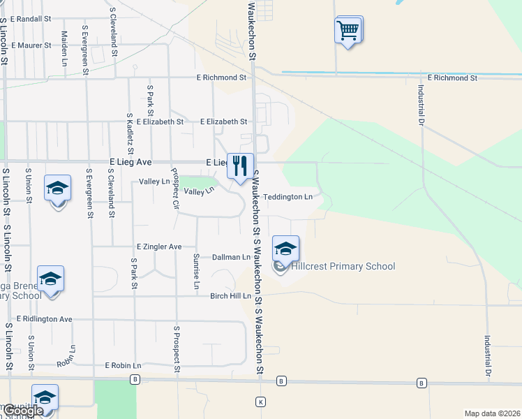 map of restaurants, bars, coffee shops, grocery stores, and more near 1601 Timber Trail in Shawano