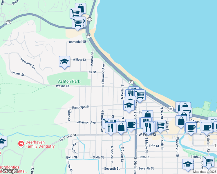 map of restaurants, bars, coffee shops, grocery stores, and more near 947 Wayne St in Traverse City