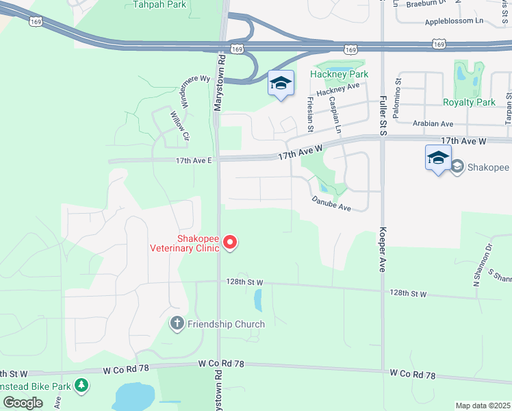 map of restaurants, bars, coffee shops, grocery stores, and more near 1104 Cubasue Avenue in Shakopee