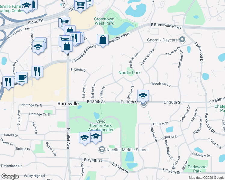 map of restaurants, bars, coffee shops, grocery stores, and more near 316 Eagle Ridge Circle in Burnsville