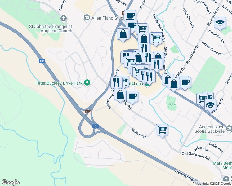 map of restaurants, bars, coffee shops, grocery stores, and more near 772 Old Sackville Road in Lower Sackville