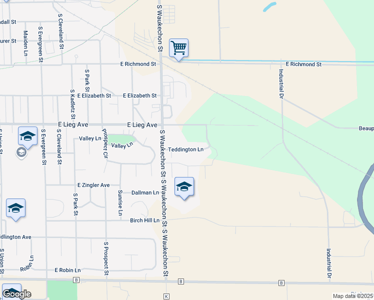 map of restaurants, bars, coffee shops, grocery stores, and more near 1611 Timber Trail in Shawano