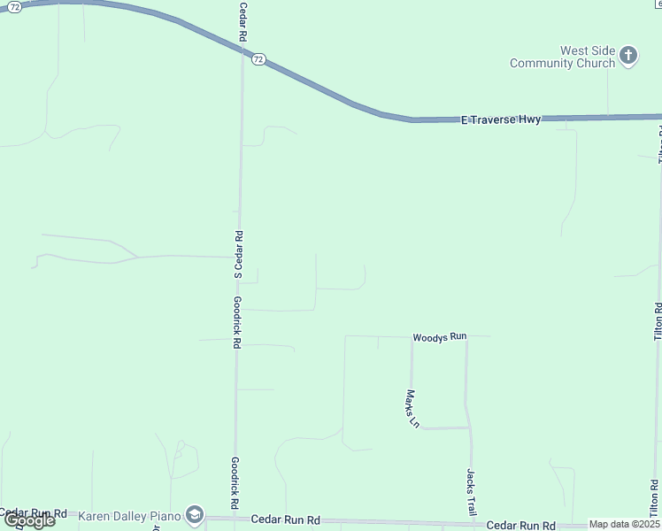 map of restaurants, bars, coffee shops, grocery stores, and more near 9501-9599 Bobby's Trail in Traverse City