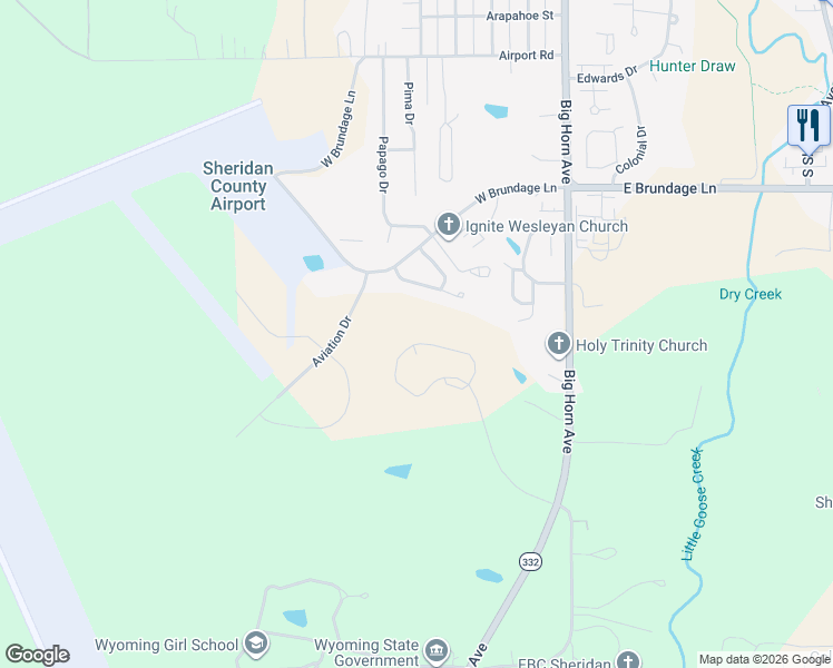 map of restaurants, bars, coffee shops, grocery stores, and more near 424 Falcon Ridge Drive in Sheridan