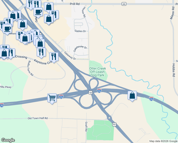 map of restaurants, bars, coffee shops, grocery stores, and more near 4503 House Road in Eau Claire