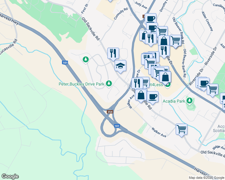 map of restaurants, bars, coffee shops, grocery stores, and more near 34 Peter Buckley Drive in Lower Sackville