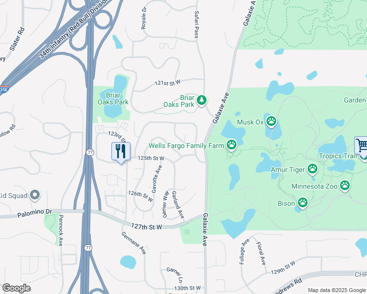 map of restaurants, bars, coffee shops, grocery stores, and more near 7122 123rd Street West in Saint Paul