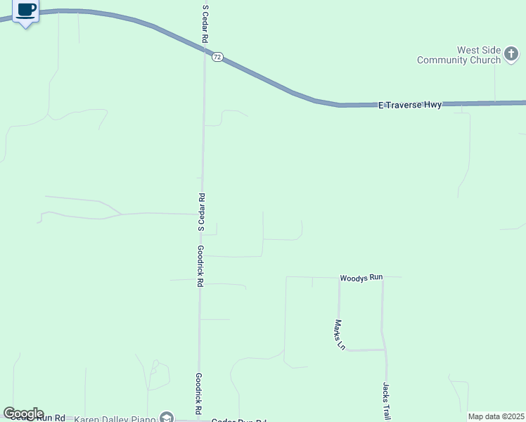 map of restaurants, bars, coffee shops, grocery stores, and more near 9501 Bobby's Trail in Traverse City