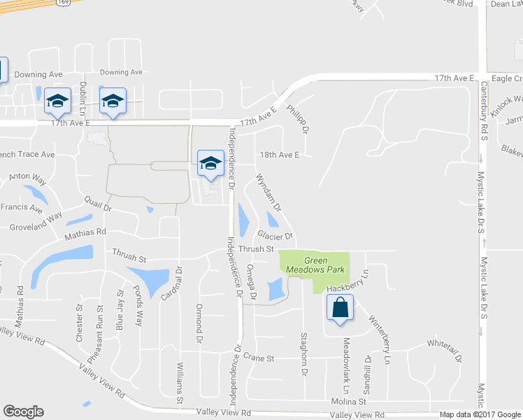 map of restaurants, bars, coffee shops, grocery stores, and more near 1865 Omega Drive in Shakopee