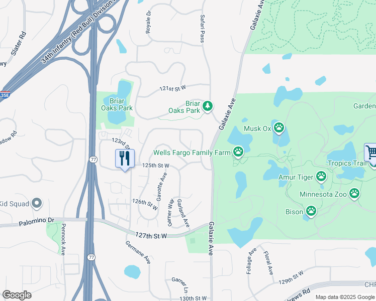 map of restaurants, bars, coffee shops, grocery stores, and more near 7122-7198 123rd Street West in Apple Valley
