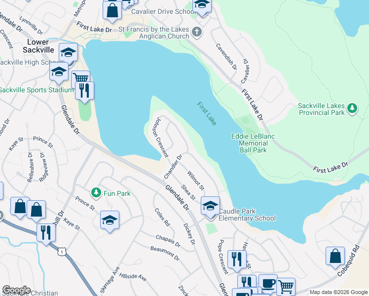 map of restaurants, bars, coffee shops, grocery stores, and more near 159 Johnson Crescent in Lower Sackville