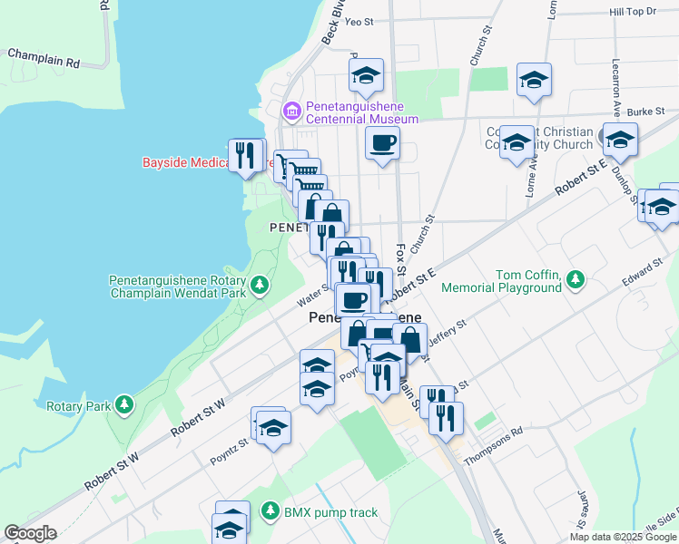 map of restaurants, bars, coffee shops, grocery stores, and more near in Penetanguishene