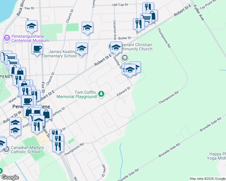 map of restaurants, bars, coffee shops, grocery stores, and more near 6 Pommel Place in Penetanguishene