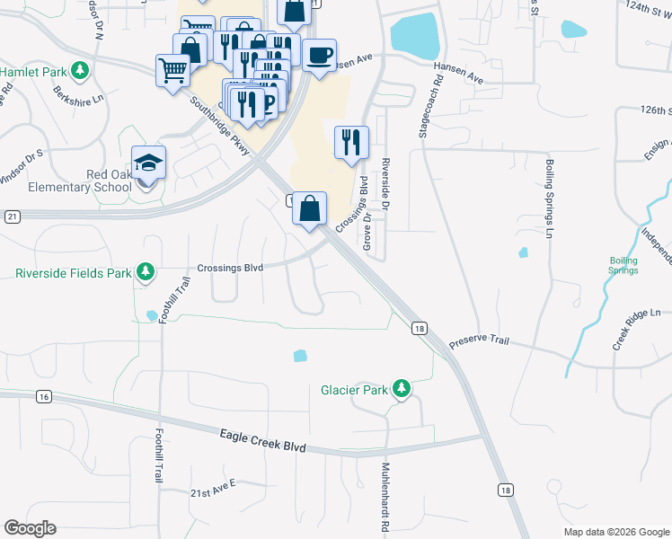 map of restaurants, bars, coffee shops, grocery stores, and more near 8413 Lobelia Court in Shakopee