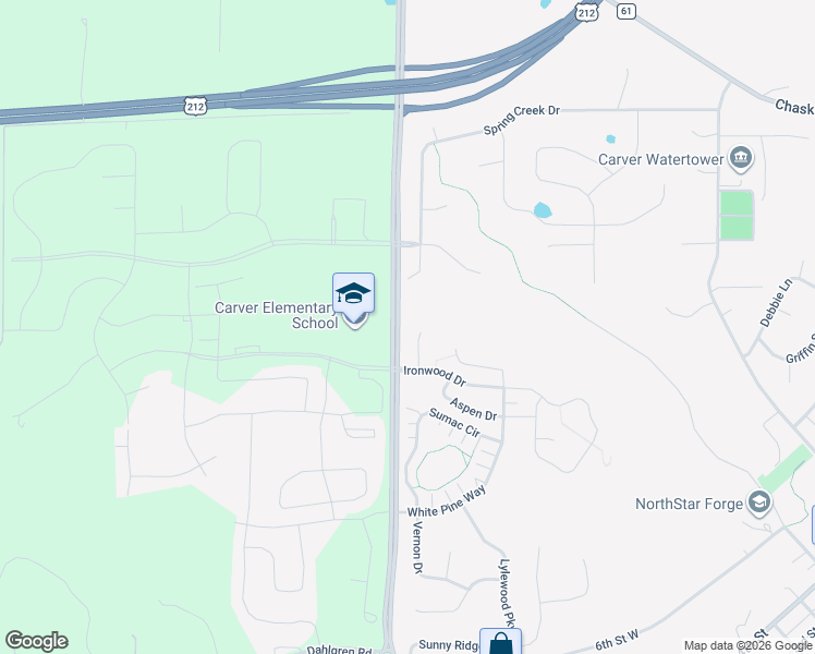 map of restaurants, bars, coffee shops, grocery stores, and more near 1710 Basswood Court in Carver