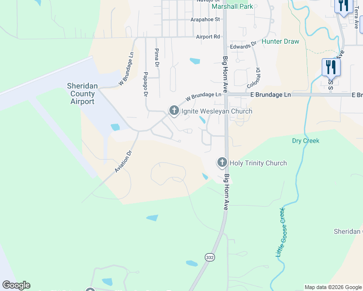 map of restaurants, bars, coffee shops, grocery stores, and more near 350 Falcon Ridge Court in Sheridan