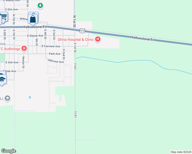 map of restaurants, bars, coffee shops, grocery stores, and more near 1406 West Pine Avenue in Olivia