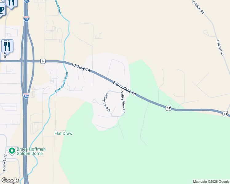 map of restaurants, bars, coffee shops, grocery stores, and more near 46 Valley View Drive in Sheridan