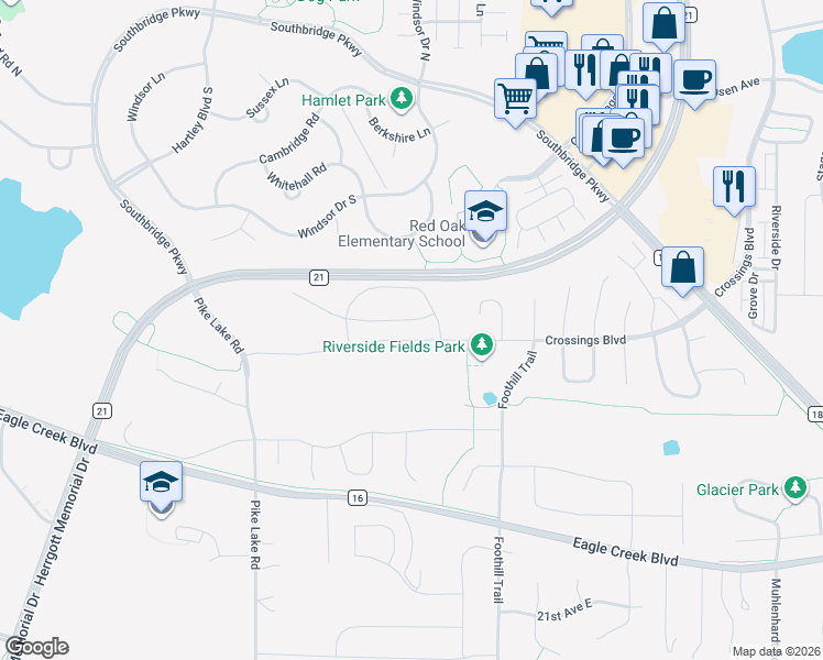 map of restaurants, bars, coffee shops, grocery stores, and more near 7472 Ridge Creek Trail in Shakopee