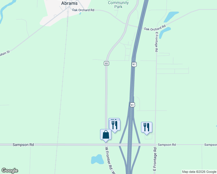 map of restaurants, bars, coffee shops, grocery stores, and more near 2628 County Road EE in Abrams