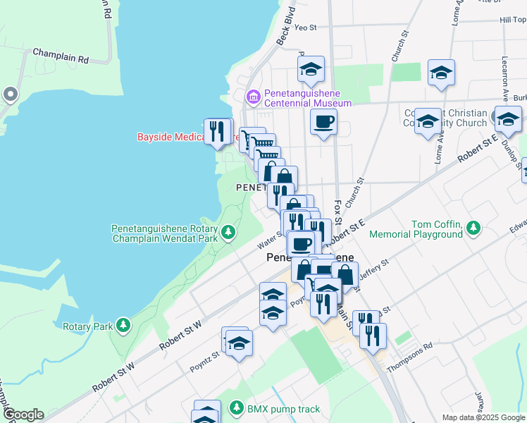 map of restaurants, bars, coffee shops, grocery stores, and more near 6 Tessier Drive in Penetanguishene