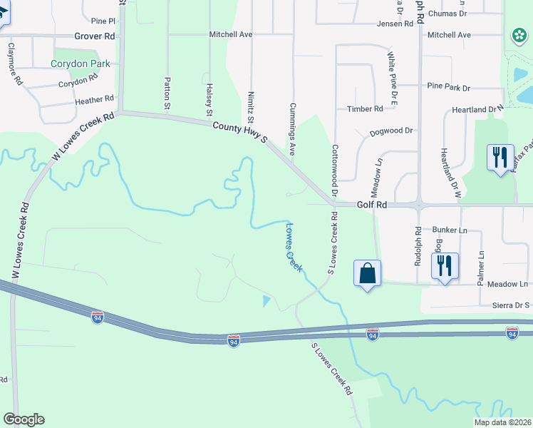 map of restaurants, bars, coffee shops, grocery stores, and more near 585 Foxmoor Lane in Eau Claire