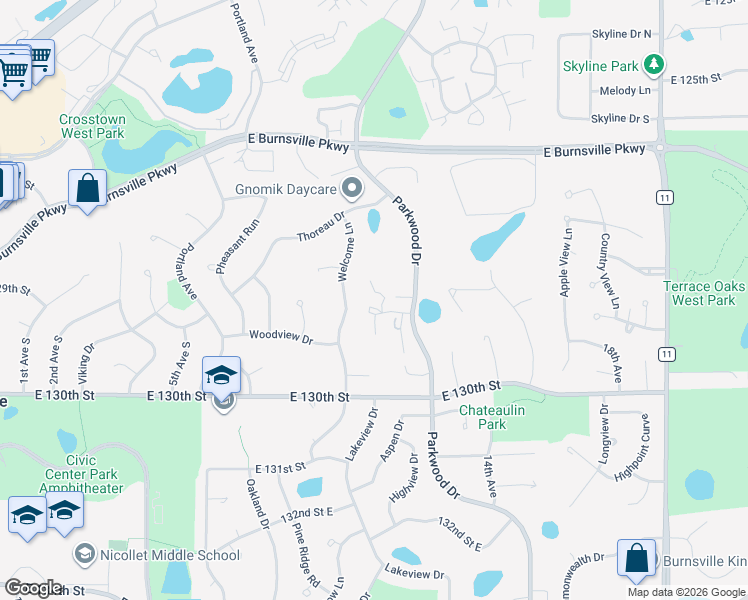 map of restaurants, bars, coffee shops, grocery stores, and more near 71 Walden Street (Middle Walden) in Burnsville