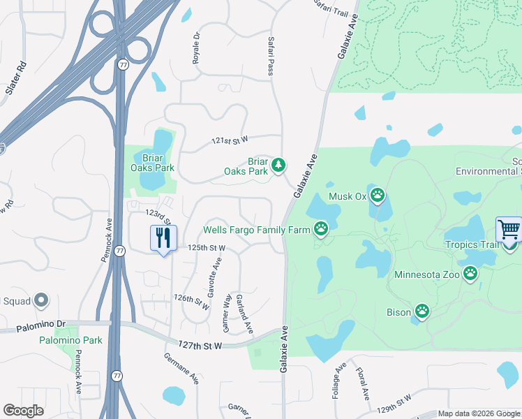 map of restaurants, bars, coffee shops, grocery stores, and more near 12168 Geneva Way in Saint Paul