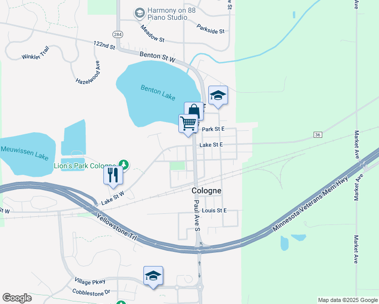 map of restaurants, bars, coffee shops, grocery stores, and more near 112 Paul Avenue North in Cologne