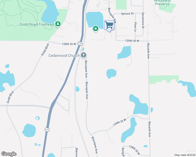 map of restaurants, bars, coffee shops, grocery stores, and more near 12260 Biscayne Avenue in Rosemount